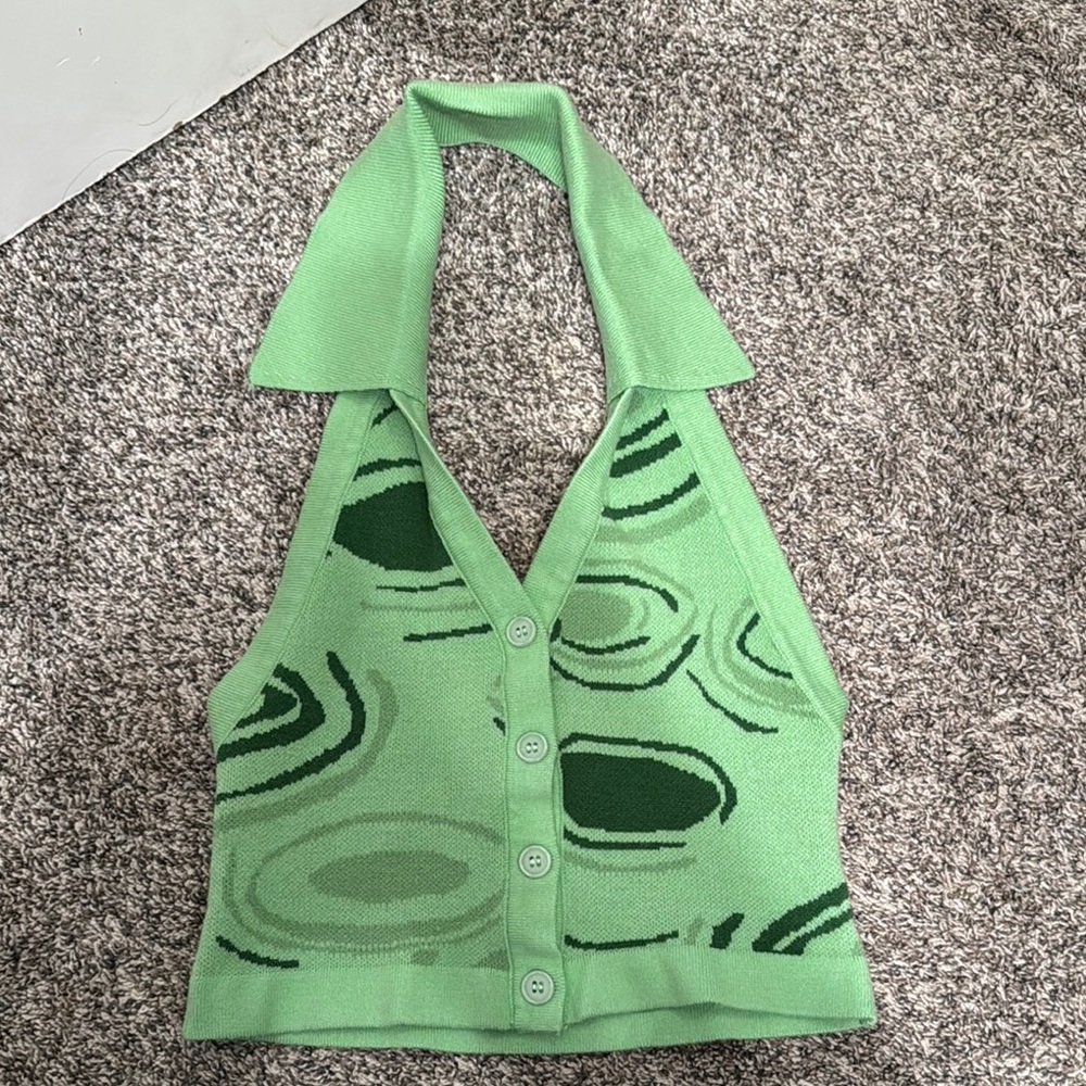 Green Patterned Halter Top